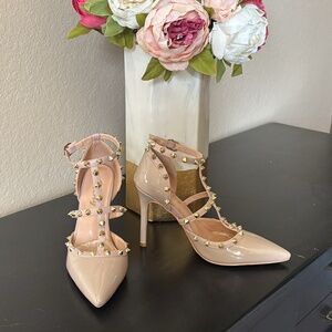 Nude Studded Strappy Heels